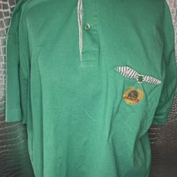 Vintage Burberrys Men’s Polo Fits L or XL Apple Green White 1980s Logo - Picture 3 of 9